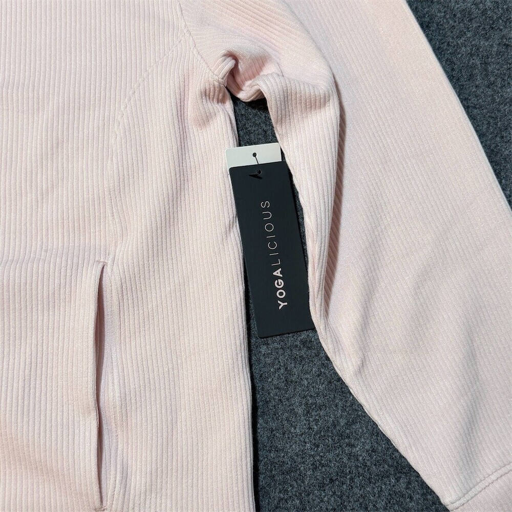 Yogalicious Sweatshirt Womens M Pink Ribbed Crewneck Pullover Pockets - Picture 4 of 7